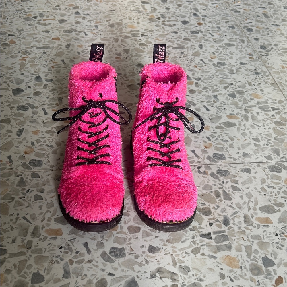 Dr. Martens Fuzzy Pink Kids Boots